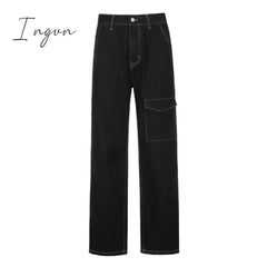Ingvn - Weekeep Pockets Patchwork Baggy Jeans Fashion Streetwear 100% Cotton Women Denim Trouser