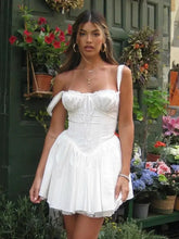 Ingvn - White A Line Party Dresses Women Mini Elegant Lace Up Holiday Dress Casual Spaghetti Strap