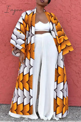 Ingvn - White Casual Street Print Patchwork Cardigan Collar Plus Size Overcoat Plus Size