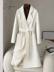 Ingvn - White Double-Sided Cashmere Coat Women’s Mid-Length Over-The-Knee Autumn New High-End