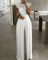 Ingvn - White Long Trouser Wide Leg Jumpsuits Pant Ladies Fashion Loose Casual Lace Jumpsuit Female