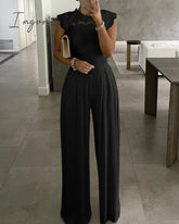 Ingvn - White Long Trouser Wide Leg Jumpsuits Pant Ladies Fashion Loose Casual Lace Jumpsuit Female
