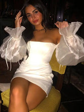 Ingvn - White Off Shoulder Sexy Woman Dress Long Puff Sleeve Mini Night Party Dresses Summer
