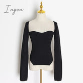 Ingvn - White Side Split Knitted Women’s Sweater Square Collar Long Sleeve Sweaters Female Autumn