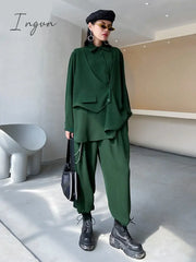 Ingvn - Wide Leg Pants Irregular Big Size Two Piece Suit New Lapel Long Sleeve Loose Fit Women