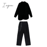 Ingvn - Wide Leg Pants Irregular Big Size Two Piece Suit New Lapel Long Sleeve Loose Fit Women