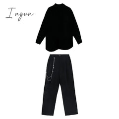 Ingvn - Wide Leg Pants Irregular Big Size Two Piece Suit New Lapel Long Sleeve Loose Fit Women