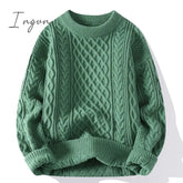 Ingvn - Winter Men Vintage Twist Sweater Round Neck Solid Color Male Fit Knitted Pullover Loose