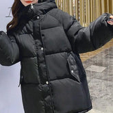 Ingvn - Winter Women’s Hooded Zipper Loose Down Jacket Solid Color Regular Thick Padded New