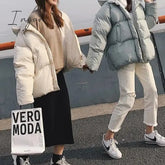 Ingvn - Winter Women’s Hooded Zipper Loose Down Jacket Solid Color Short Wild Korean Version Of