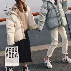 Ingvn - Winter Women’s Hooded Zipper Loose Down Jacket Solid Color Short Wild Korean Version Of