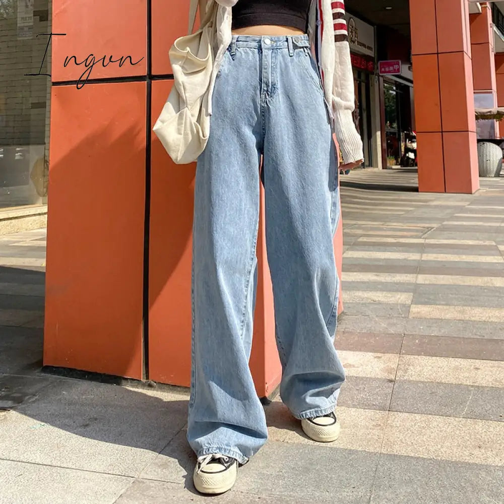 Ingvn - Woman Jeans High Waist Clothes Wide Leg Denim Clothing Blue Streetwear Vintage Quality