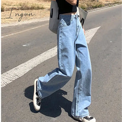 Ingvn - Woman Jeans High Waist Clothes Wide Leg Denim Clothing Blue Streetwear Vintage Quality
