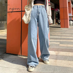 Ingvn - Woman Jeans High Waist Clothes Wide Leg Denim Clothing Blue Streetwear Vintage Quality