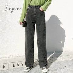 Ingvn - Woman Jeans High Waist Clothes Wide Leg Denim Clothing Blue Streetwear Vintage Quality