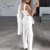 Ingvn - Woman Vintage Black Slim Fit Blazer 3 Pcs Suit Autumn Elegant Female Solid Matching Sets V