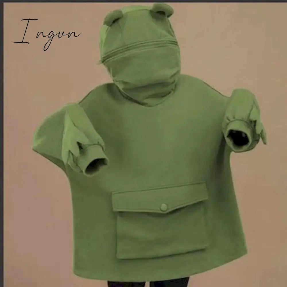 Ingvn - Women Autumn Thick Loose Sweatshirt Harajuku Letters Printed Lovely Frog Casual Hooded