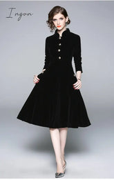Ingvn - Women Autumn & Winter Elegant Velvet Dress Festa High Quality Vintage Party Robe Femme