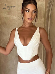 Ingvn - Women Club Camis Top Pleated Chest Fishbone Sleeveless Crop Tops Fashion Backless Corset