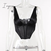 Ingvn - Women Club Camis Top Pleated Chest Fishbone Sleeveless Crop Tops Fashion Backless Corset