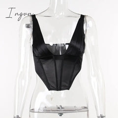 Ingvn - Women Club Camis Top Pleated Chest Fishbone Sleeveless Crop Tops Fashion Backless Corset