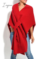 Ingvn - Women Coats Autumn Winter Loungewear Three Quarter Batwing Sleeve Fashion Shawls V-Neck