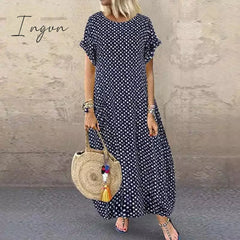 Ingvn - Women Crew Neck Short Sleeve Long Dresses