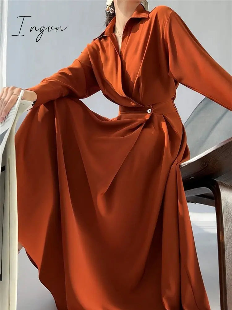 Ingvn - Women Dress Shirt Long Evening Female Vintage Maxi Party Oversize Beach Woman Dresses