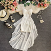 Ingvn - Women Dress Spring Summer French Elegant Sexy Gentle Temperament Female Irregular Tube Top