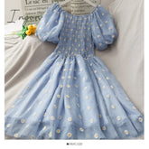 Ingvn - Women Dresses Summer Sexy V Neck Floral Print Boho Beach Dress Ruffle Short Sleeve A Line