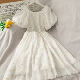 Ingvn - Women Dresses Summer Sexy V Neck Floral Print Boho Beach Dress Ruffle Short Sleeve A Line