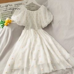 Ingvn - Women Dresses Summer Sexy V Neck Floral Print Boho Beach Dress Ruffle Short Sleeve A Line