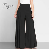 Ingvn - Women Elegant High Waist Wide Leg Pants Spring Vintage Flare Trousers Casual Solid Zipper