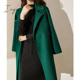 Ingvn - Women Elegant Retro Wool Coat With Belt Winter Warm Overcoat Outwear Plus Size Female