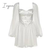 Ingvn - Women Fashion Elegant High Waist Slim Solid White Office Lady A - Line Mini Dress Spring