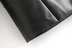 Ingvn - Women Fashion Faux Leather Pockets Loose Blazer Coat Vintage Long Sleeve Back Vents Female