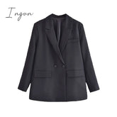 Ingvn - Women Fashion Solid Double Breasted Blazers Female Elegant Long Sleeves Loose Jacket Coats