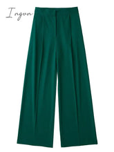Ingvn - Women Fashion Solid High Waist Wide Leg Pants Suit Female Casual Front Zipper With Pockets