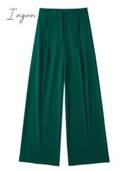 Ingvn - Women Fashion Solid High Waist Wide Leg Pants Suit Female Casual Front Zipper With Pockets