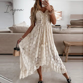Ingvn - Women Fashion Trends Off Shoulder Lace Patchwork Elegant Dress Summer V Neck Spaghetti