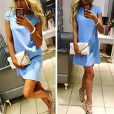 Ingvn - Women Female Short Sleeve Loose Mini A - Line Dresses Summer Beach Casual Dress Candy Color