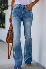 Ingvn - Women Jeans Mid Rise Fitted Denim Pants Bottoms