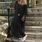 Ingvn - Women Lace Crochet Maxi Long Dress Summer 3/4 Sleeve Party Vestido Robe Femme Bohemian
