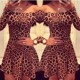 Ingvn - Women Leopard Dresses 2023 Summer Sexy Off Shoulder Bodycon Party Club Dress Long Sleeve