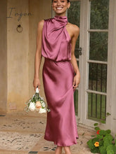 Ingvn - Women Long Dress 2023 Fashion Solid Summer Sleeveless Dresses For Female Elegent Lady Party