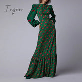 Ingvn - Women Long Maxi Dresses Floral Print Vintage Deep V Neck Sandbeach Holiday Dress Bohemian