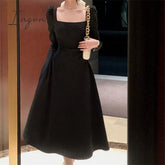 Ingvn - Women Long Sleeve Square Collar White Wedding Dresses Autumn Lady Korean Fashion Elegant