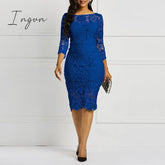 Ingvn - Women Midi Dress Hot Sale Elegant Sexy Ol Bodycon Floral Hollow Lace Female Fashion Evening