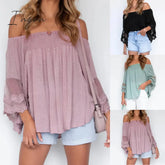 Ingvn - Women Off Shoulder Solid Tops Fashion Short Sleeve Backless Tassel Irregular Blouse Female