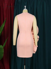 Ingvn - Women Pink Dress Party Ruffle Stylish Occasion Celebrate Sleveless Mesh Patchwork Elegant